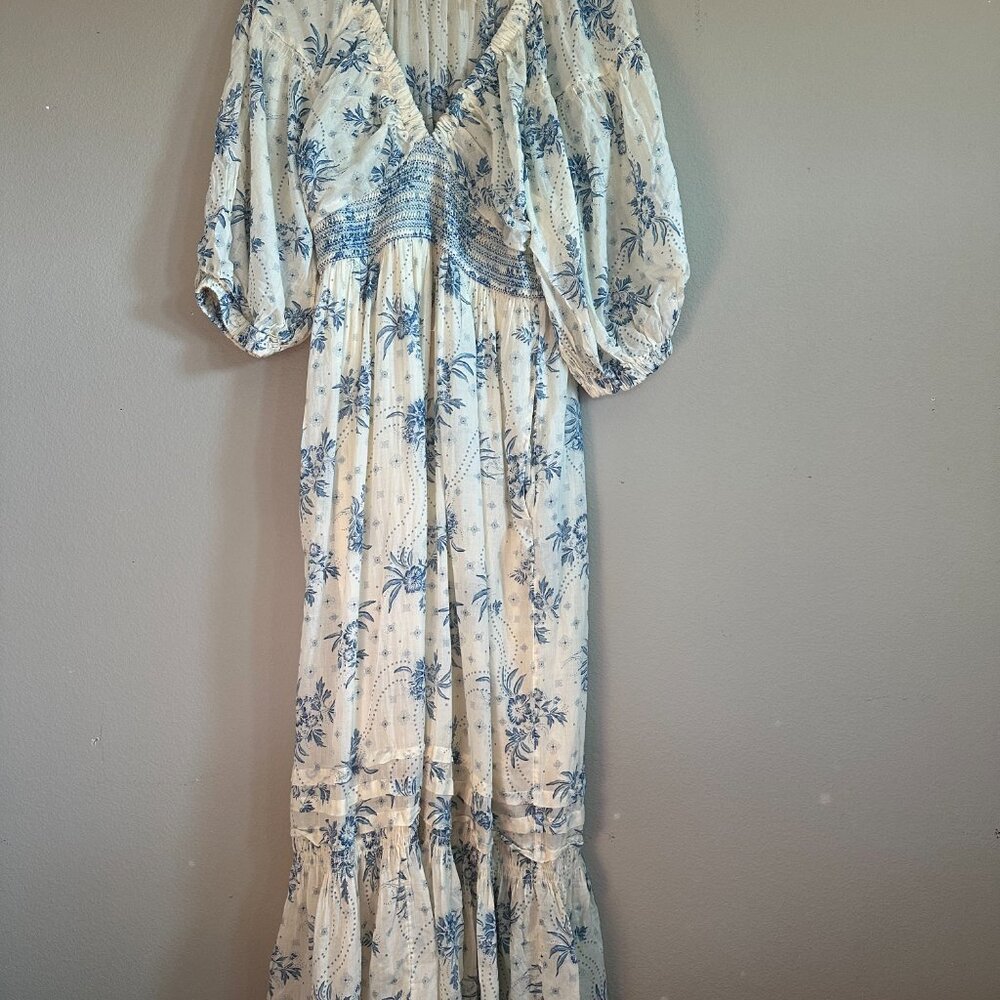 Free People Golden Hour Maxi Dress - Blue/Ivory Sz Large - Picture 6 of 11